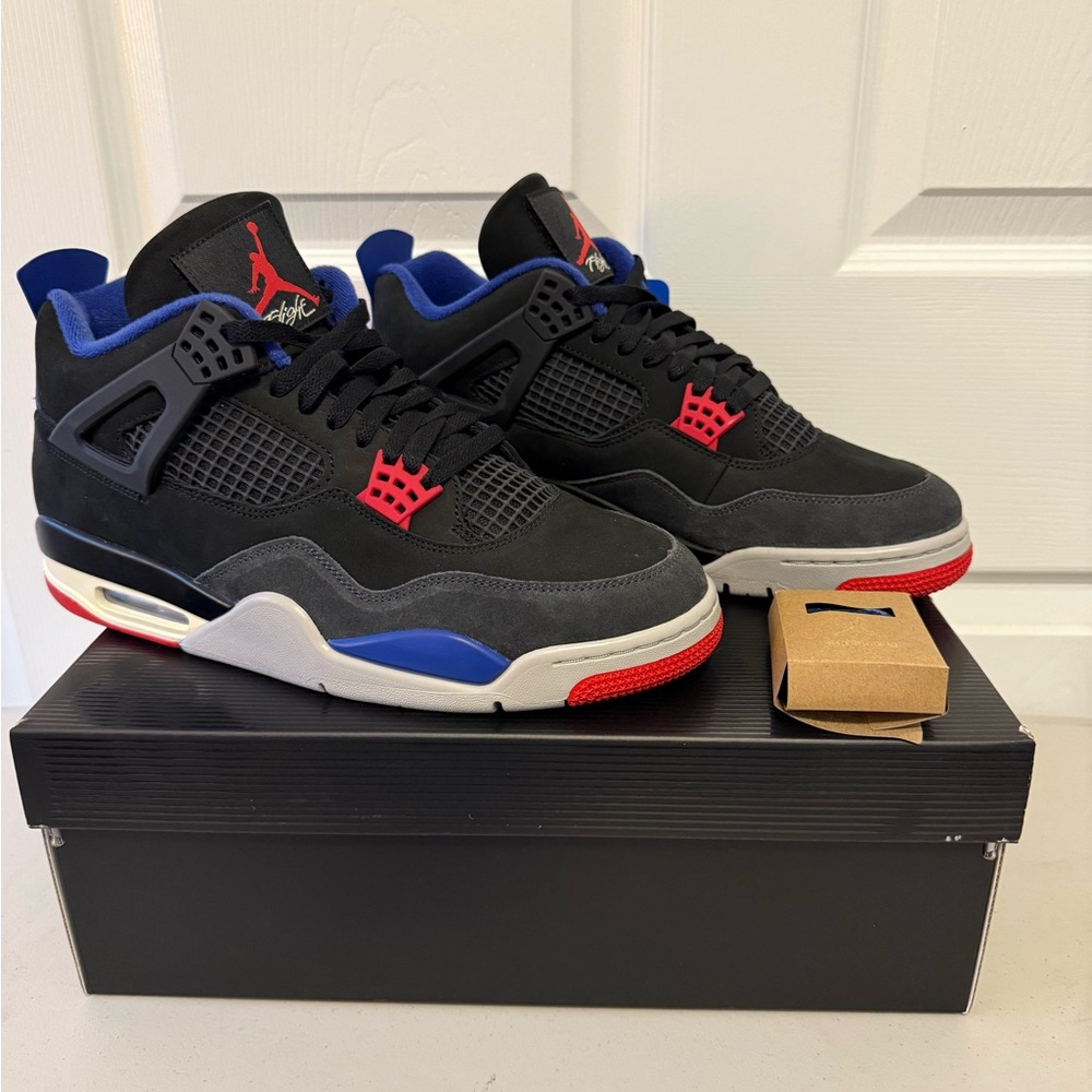 Air Jordan 4 Retro Rare Air Black/Fire Red-Deep Royal Blue White Letter 12M